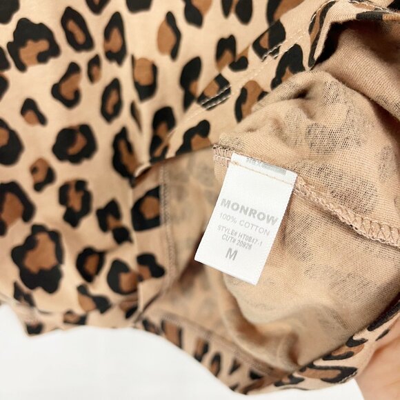 Monrow Brown Leopard Print Short Sleeve Shirt Crewneck Cotton - Size Medium - Picture 4 of 6